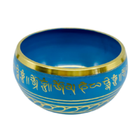Tibetan Singing Bowl 14cm Hand Painted LIGHT BLUE with Wooden Striker