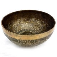 Tibetan Singing Bowl ETCHED Bronzed  XL with Large Striker